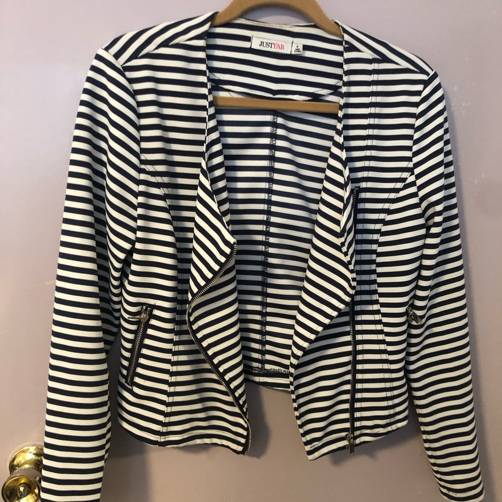 Justfab striped asymmetrical zipper jacket
